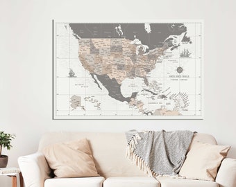 Customizable US Travel Map: Canvas Push Pin Map, Retirement Gift