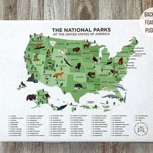 National Park Map: USA Animals, Push Pin Canvas, Nursery Decor