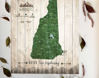 New Hampshire State Parks Map Art Print: Personalized NH Decor