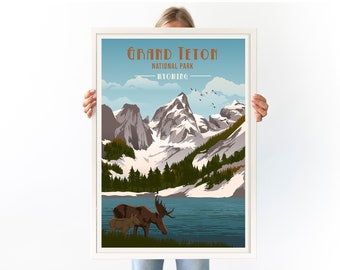 Grand Teton National Park Poster, National Park Prints, National Park Poster, National Parks, Park Ranger Gift, Travel Gifts, Grand Teton