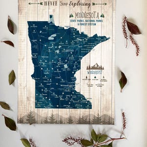 Minnesota Gifts, Minnesota State decor, State parks map, Minnesota State Park Gifts, Personalized map, Push Pin CANVAS, Minnesota decor