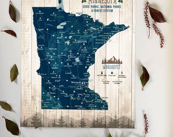 Minnesota Gifts, Minnesota State decor, State parks map, Minnesota State Park Gifts, Personalized map, Push Pin CANVAS, Minnesota decor