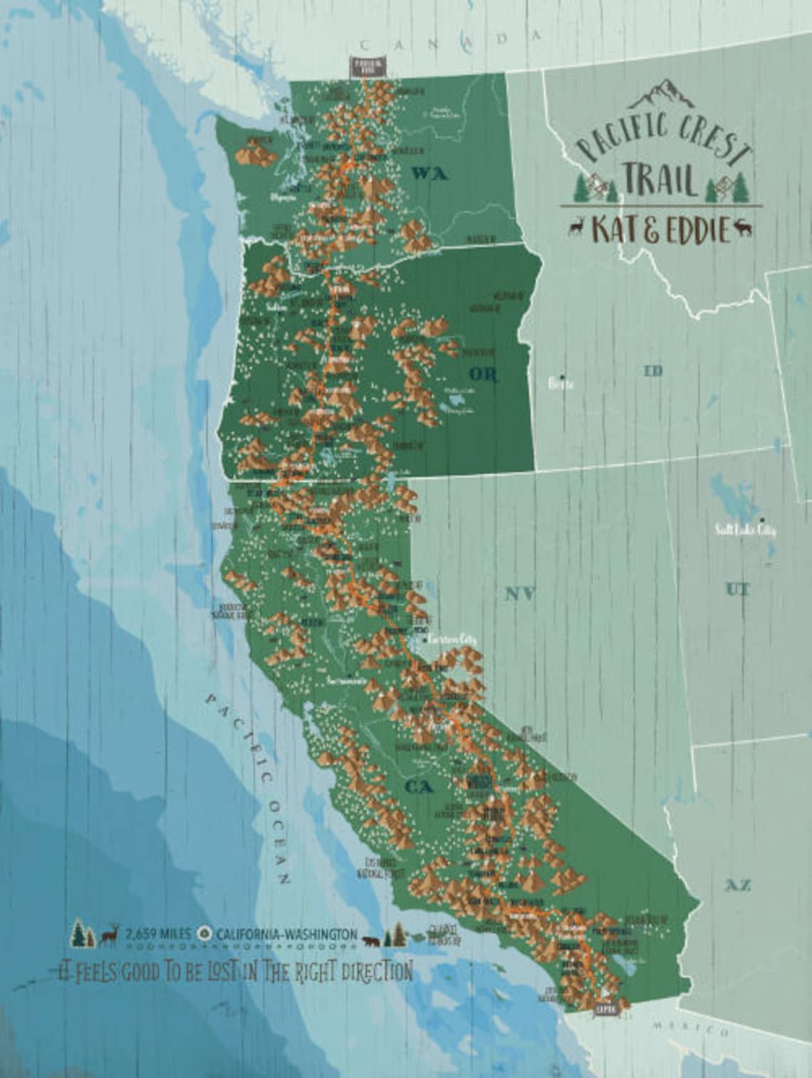 Pacific Crest Thru Hike PCT Map Poster Pacific Crest Trail Etsy