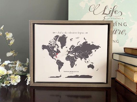 Push Pin Map, Custom Map Gift, Travel Memories Gift, Custom Wedding Map, World Map Push Pin, World Map Canvas, Many Sizes
