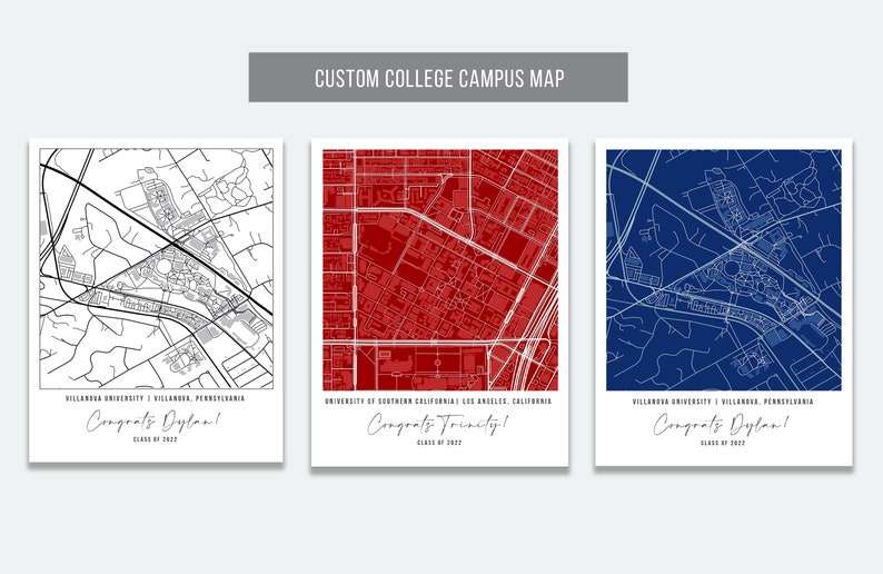 High School Graduation Gift for Her, Graduation Gift, High School Graduation Gift, Custom College Map, Campus Map, Custom High School Map image 2