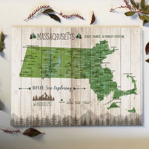 Massachusetts Wall Art, Boston State Art, State Art Map Gift, State parks Map, Nature gifts, Gift for hikers, Wanderlust gifts, Push Pin