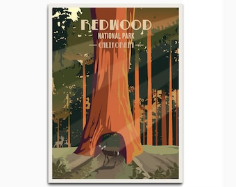 Redwood National Park Poster, National Park Poster, National Park Art, National Park Prints, Park Ranger Gift, Travel Gifts, Travel Poster