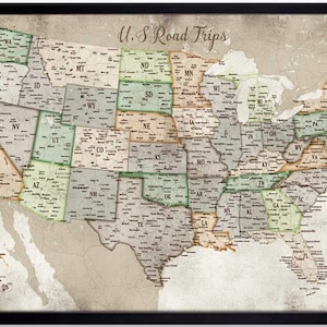 usa road trips map of usa road maps push pin usa map push etsy