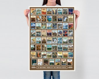 63 National Parks Poster: Retro Style Travel Art
