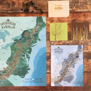 Carte du sentier des Appalaches, carte de randonnée, carte d'aventures en plein air, montagne des Appalaches, décoration rustique, art mural nature, cadeau papa randonneur image 1