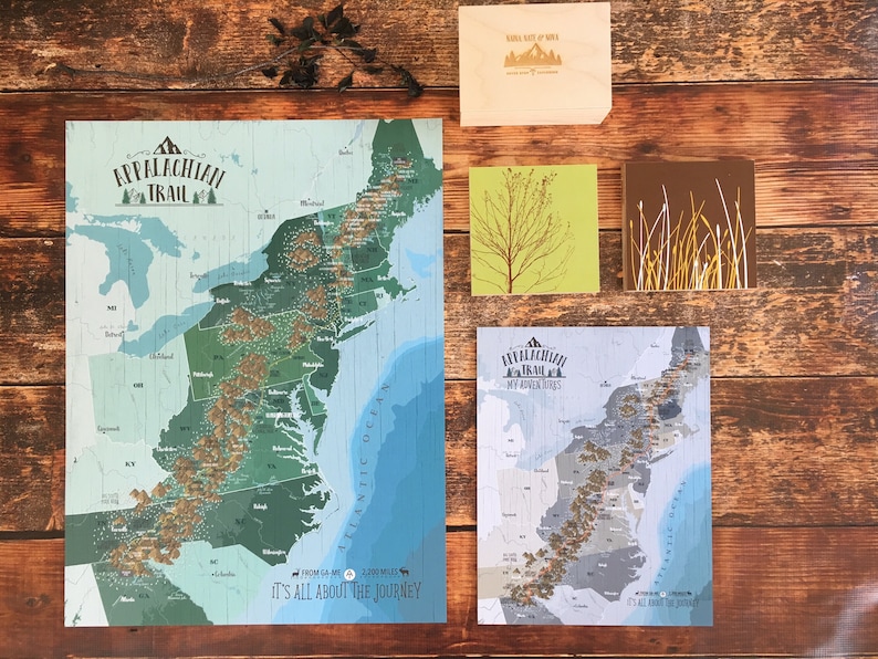Carte du sentier des Appalaches, carte de randonnée, carte d'aventures en plein air, montagne des Appalaches, décoration rustique, art mural nature, cadeau papa randonneur image 1