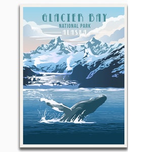 Glacier Bay National Park Poster, Alaska National Parks, National Park Art, National Park Prints, Vintage Poster, Glacier Travel Poster