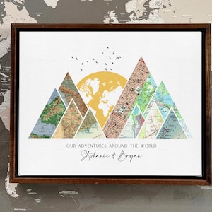 Personalized Gift for Him, Cotton Anniversary Gift for Her, 2 Year Anniversary, Framed Custom Mountain Maps, Gifts for Husband