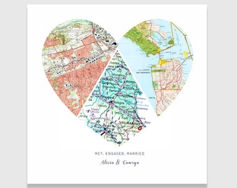 Paper Anniversary Gift For Her, Anniversary Gifts, Custom Map Gift, Custom City Map, Custom Map Poster, Heart Maps, Valentines Day Gift