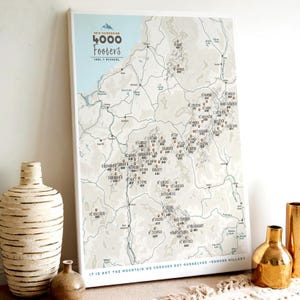 New Hampshire Map, 4000 footer NH, 48 Peaks, New Hampshire Gifts for hiking, White Mountains Summits, Push Pin Board