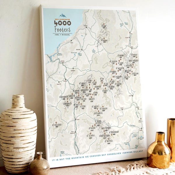Personalized NH 4000 Footer Map: White Mountains Hiking Gift