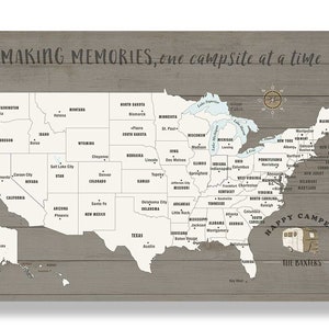 Personalized RV Travel Map: Push Pin USA Camping Canvas Art