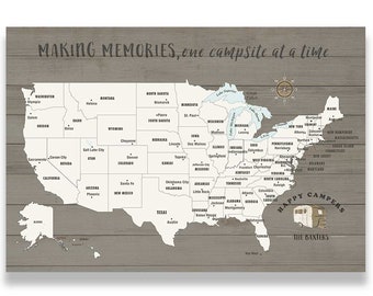 Map of USA, Push Pin Map of United States, RV Decor, Push Pin Travel Map, Camping Gift, Canvas Wall Art, Ready-to-hang, Many Sizes, USA map