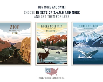 National Park, National Parks Poster, Sets of Posters, Travel Poster, Vintage Poster Set, Mix and Match, Travel Gifts