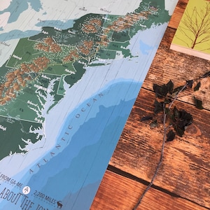 Carte du sentier des Appalaches, carte de randonnée, carte d'aventures en plein air, montagne des Appalaches, décoration rustique, art mural nature, cadeau papa randonneur image 2