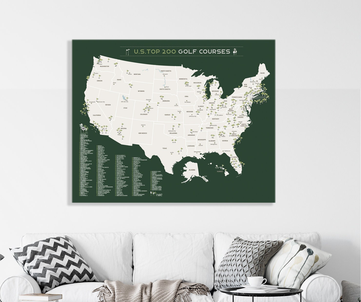 Golf Gifts For Men Golf Map Print Push Pin Map Gift for | Etsy