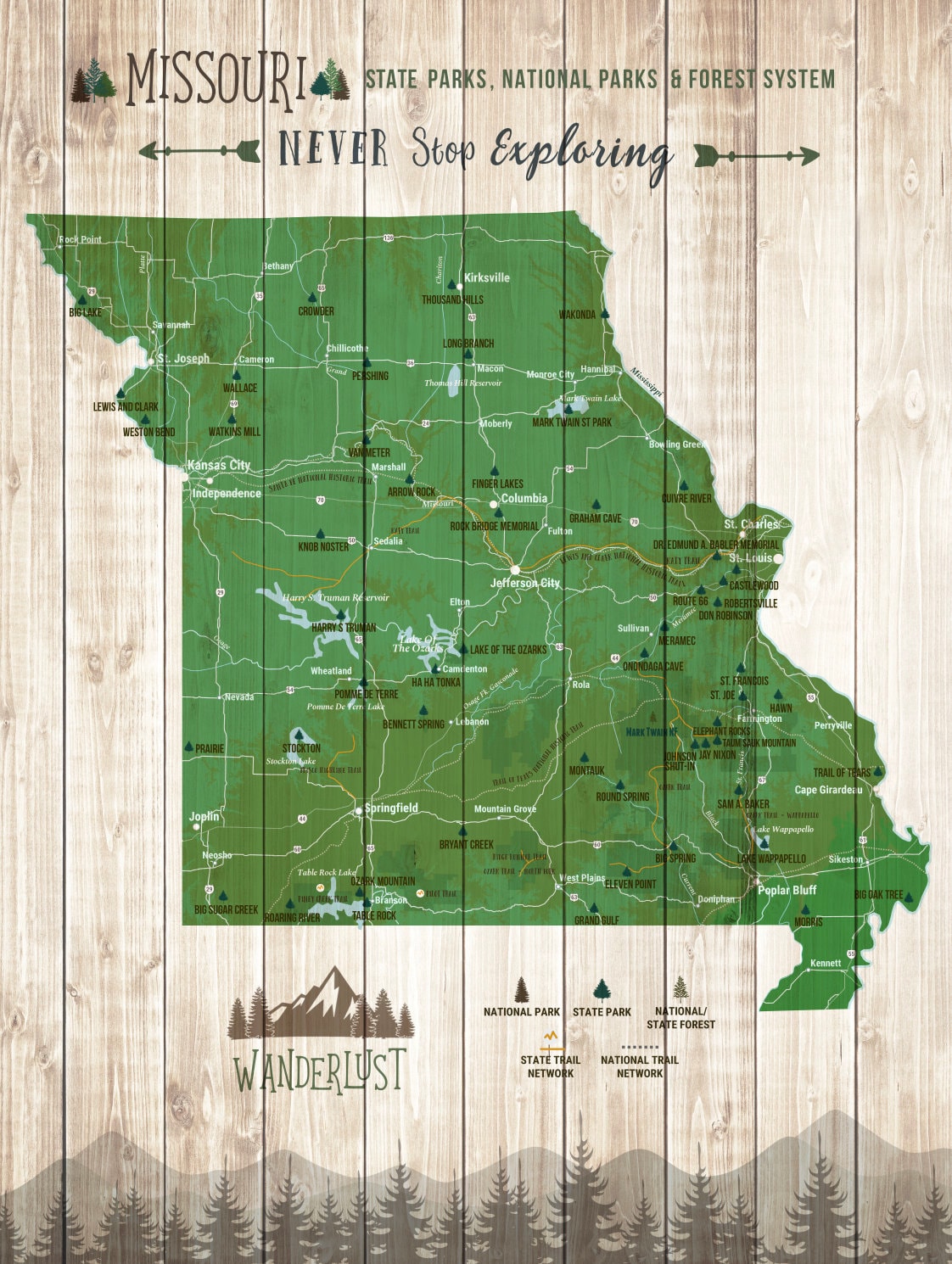 Missouri State Parks Map Missouri Decor Missouri Map Gifts State Art State Parks Of | Etsy