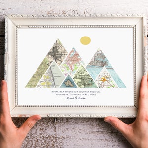 Long Distance Relationship Gifts, Long Distance Boyfriend Gift, One Year Anniversary Gifts for Boyfriend, Mountain Maps, Unframed