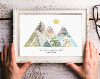 Long Distance Relationship Gifts, Long Distance Boyfriend Gift, One Year Anniversary Gifts for Boyfriend, Mountain Maps, Unframed