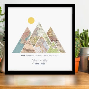 Gift for Dad, Father&#39;s Day Gift from Daughter or Son, Personalized Wall Art, Mountain With Maps and Quote, Step Dad Gifts,