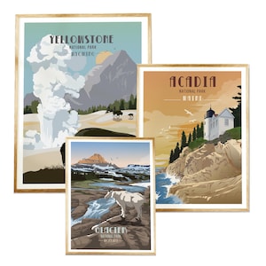 National Park Poster Set: Retro Travel Art Collection