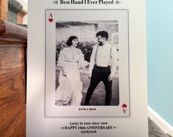 Personalized Ace of Hearts Tin Anniversary Photo Print, 10 Year Gift