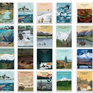 National Park Travel Gifts, Travel Poster of 63 USA National Parks, Postcard Size gifts for Traveler, Travel gifts, Mount Rainier, Zion image 5