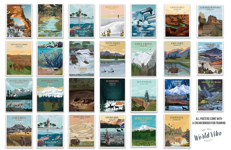 National Park Travel Gifts, Travel Poster of 63 USA National Parks, Postcard Size gifts for Traveler, Travel gifts, Mount Rainier, Zion image 5