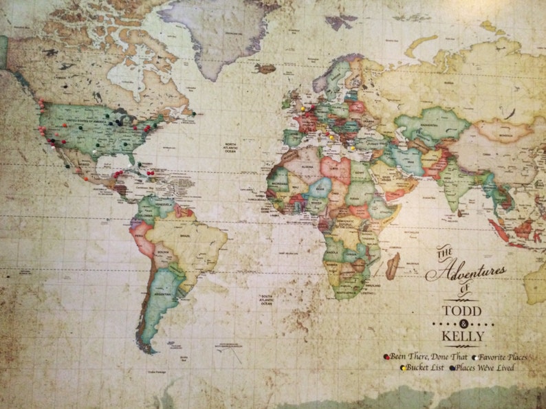 Vintage World Map Push Pin World Map World Map Pin Board Etsy