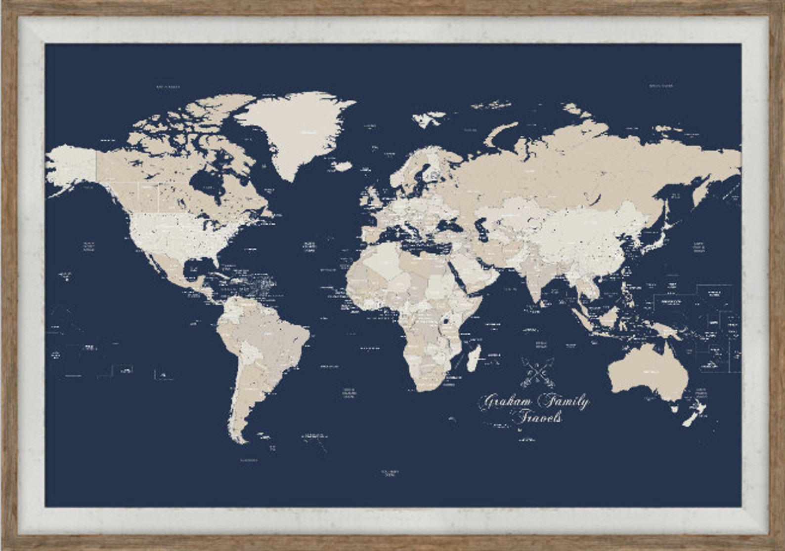 World Map With Countries Framed World Map Push Pin Map - Etsy