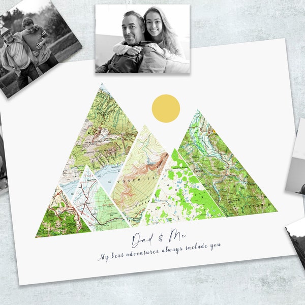 Gifts For Dad, Personalized Gift, Fathers Day Gift from Daughter, Dad Gift, Mountain Art, Gifts for Dad, Custom Map Gift, Christmas Gift