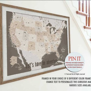Push Pin Travel Map of US, Push Pin Travel, Map Gift for Parents, Bucket List ideas, Large world map art, Framed push pin map, US map