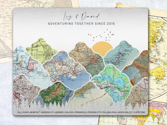 10 Year Anniversary Gift for Him, Tin Anniversary Gift for Wife, Custom Mountain Map, Custom Gifts of Map on Aluminium, Milestone Husband