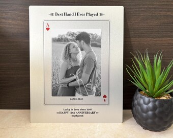 10th Wedding Anniversary Gift, Personalized Ace of Hearts Print for Couple, Tin Photo Wall Art, Tin Anniversary Gift for Husband or Wife