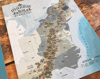 Push Pin Board, Appalachian Trail, Map for Push Pins, Appalachian Map, Gift for Brother, Push Pin Map, Appalachian decor, Thru Hiker