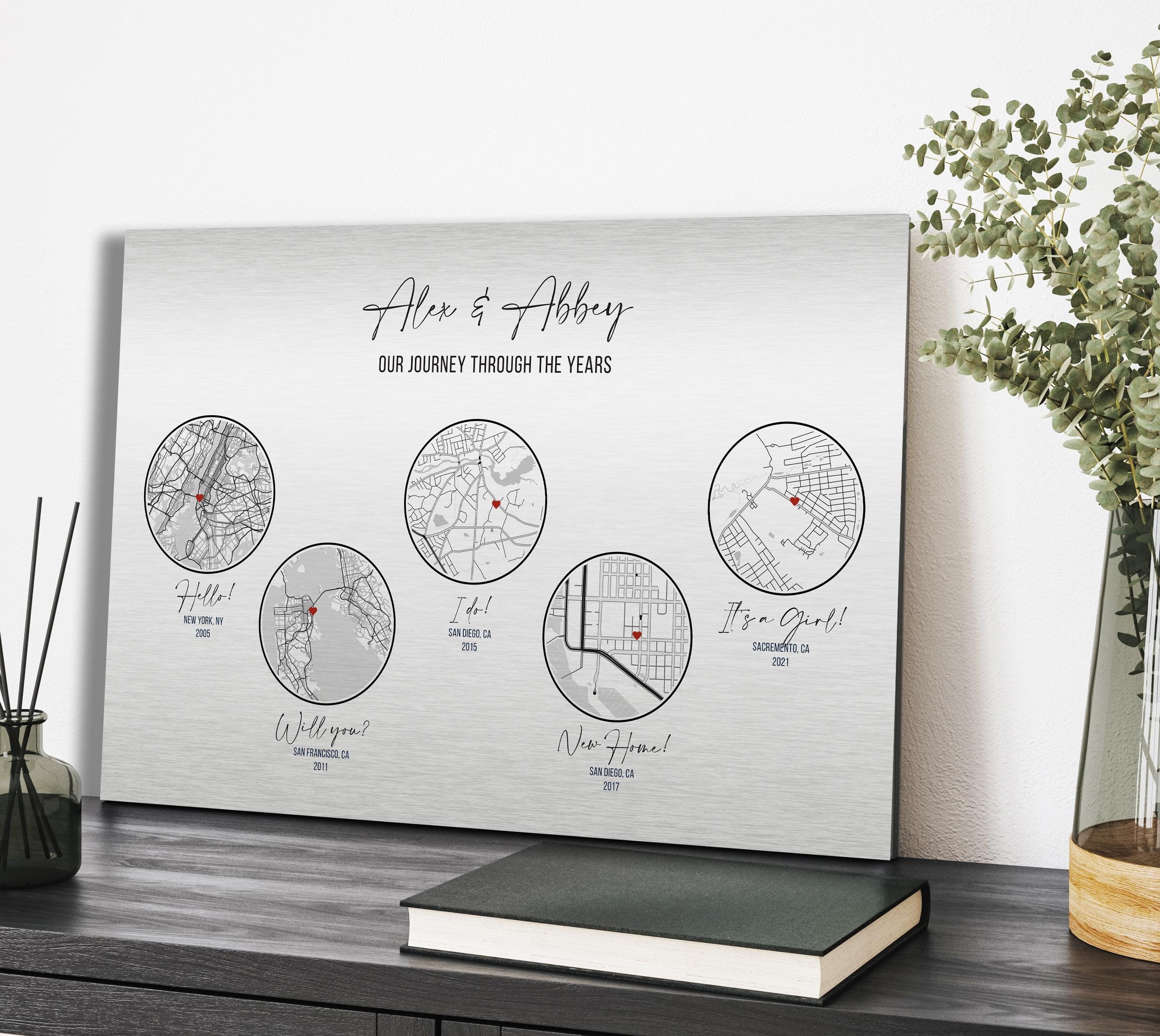 25 Year Anniversary Gift for Him, Custom Maps on Tin/silver