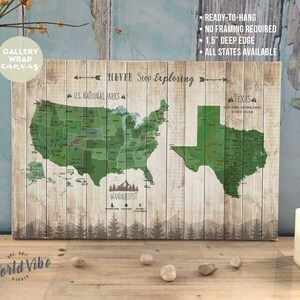 National & Texas State Parks Map: Push Pin Canvas Art