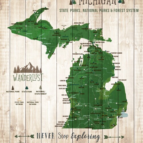 National Parks Michigan Map Michigan State Michigan Gifts State Parks Map Michigan Wall - Etsy India