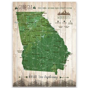 Georgia State Parks Map Art: Hiker Gift, Push Pin Decor