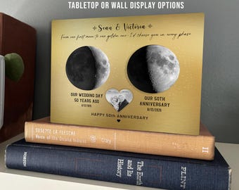 50th Anniversary Gift for Parents, 50th Wedding Gift for Couple Friend, Moon Phase Gift for Him Her, Golden Gift for Husband, Metal Print