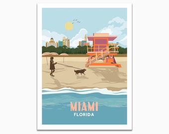 Miami Wall Art, Miami Print, City Wall Prints, City Art Prints, New York City, Vintage Poster Set, Mix and Match, Unframed, Travel Gifts