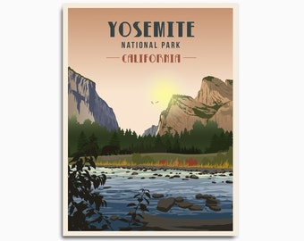 Yosemite National Park Poster: Retro Travel Art Print