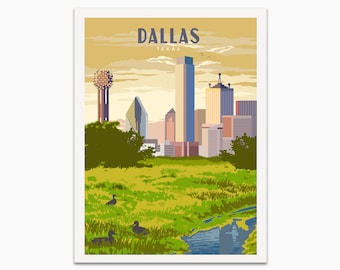 Dallas Skyline Wall Art, Dallas Texas Print, City Wall Prints, City Art Prints, Vintage Poster Set, Mix and Match, Unframed, Travel Gifts