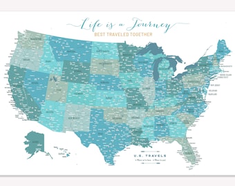 Map of USA, usa Map, Push Pin Map, Travel Gift, USA Map, US Push Pin Map, North America Map, Canvas Wall Art, Personalized Gift for Him