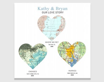 Valentines Day Gift For him, Heart with Maps, Travel Gifts for Him, Long Distance Custom Maps, Personalized Location map, Where We Met